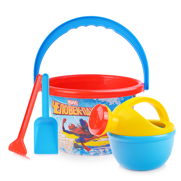 Набор Marvel «Человек-Паук» №7: ведро среднее с наклейкой, лопатка, грабельки, лейка малая №4 Набор Marvel «Человек-Паук» №7: ведро среднее с наклейкой, лопатка, грабельки, лейка малая №4