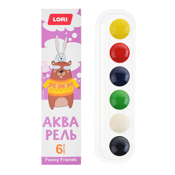 Акварель FUNNY FRIENDS, 6 цветов, б/к Акварель FUNNY FRIENDS, 6 цветов, б/к