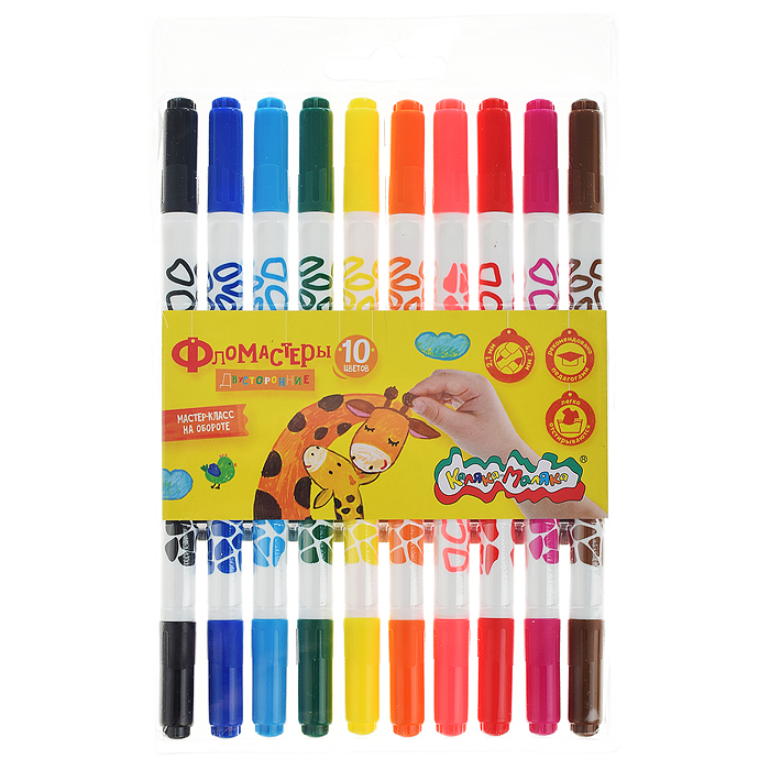 Фломастеры 10 цв. вент. колп. блист. упак. кругл. корп. двусторонние