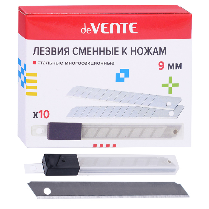 Лезвия сменные к ножам 09 мм, 10 шт в пластиковом футляре, пластиковый блистер
