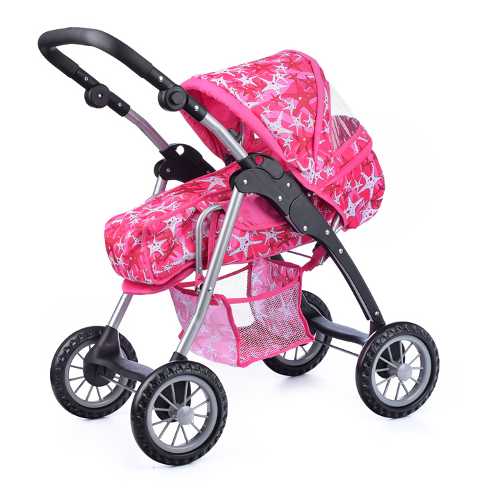 Фото к товару Коляска-люлька 9388 для кукол, металлическая, с корзиной, цвет морские звезды Коляска-люлька 9388 для кукол, металлическая, с корзиной, цвет морские звезды