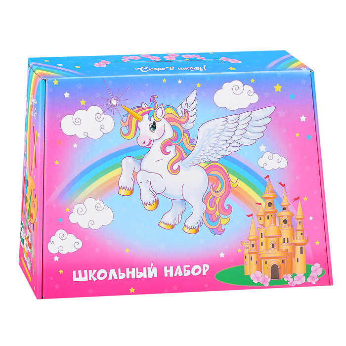Коробка-раскраска д/шк. наб. "Единорог", бел. руч. Коробка-раскраска д/шк. наб. "Единорог", бел. руч.