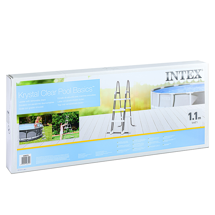 Фото к товару Лестница для бассейнов до 107 см, 3 ступеньки, без площадки, с защитой, 28075 INTEX Лестница для бассейнов до 107 см, 3 ступеньки, без площадки, с защитой, 28075 INTEX