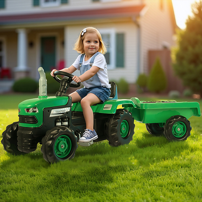 Трактор педальный с прицепом, клаксон, зеленый