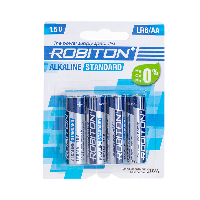 Батарейка алкалиновая ROBITON STANDARD LR6 BL4 Батарейка алкалиновая ROBITON STANDARD LR6 BL4