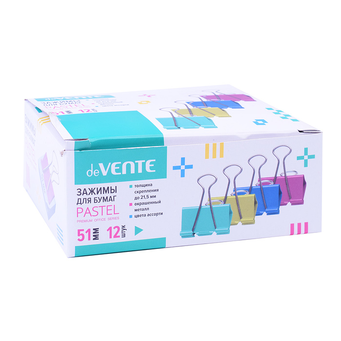 Фото к товару Зажим для бумаг "Pastel" металлический (51 мм) толщина скрепления до 21,5 мм, цветной ассор Зажим для бумаг "Pastel" металлический (51 мм) толщина скрепления до 21,5 мм, цветной ассор