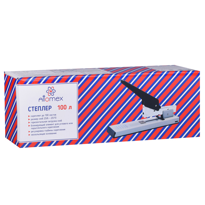 Фото к товару Степлер большой мощности "Attomex" 23/6-23/13 (до 100 листов, глубина скрепления 50 мм) металлически Степлер большой мощности "Attomex" 23/6-23/13 (до 100 листов, глубина скрепления 50 мм) металлически
