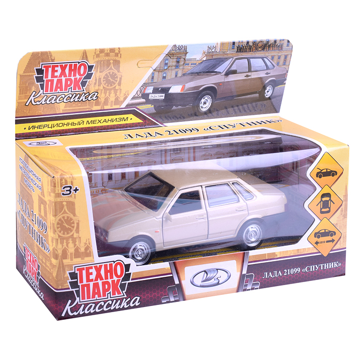 Фото к товару Машина металл LADA-21099 "Спутник" 12 см, (откр. двери, багаж, бежевый) инерц, в коробке Машина металл LADA-21099 "Спутник" 12 см, (откр. двери, багаж, бежевый) инерц, в коробке