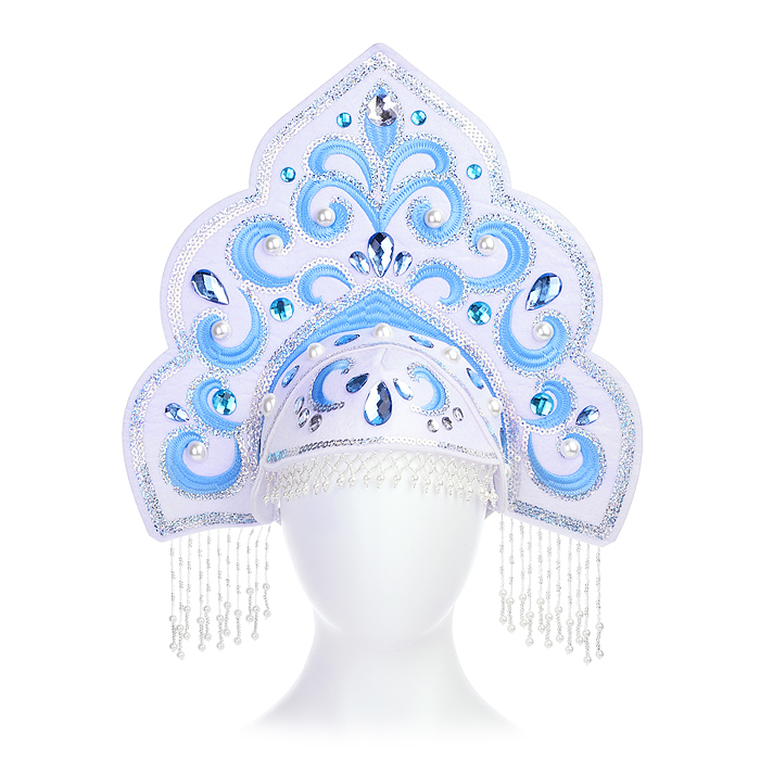 Кокошник "Русская Красавица" бело-голубой Кокошник "Русская Красавица" бело-голубой