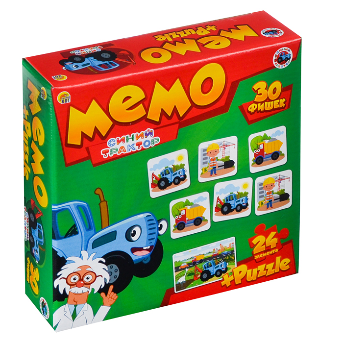 Мемо (30 фишек) + Пазлы (24 эл.) "Синий трактор" 