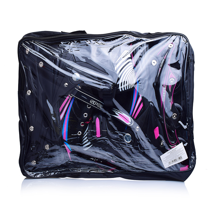 Фото к товару Роликовые коньки U001754Y раздвижные, PU колёса, черно-розовые, размер L, в сумке Роликовые коньки U001754Y раздвижные, PU колёса, черно-розовые, размер L, в сумке