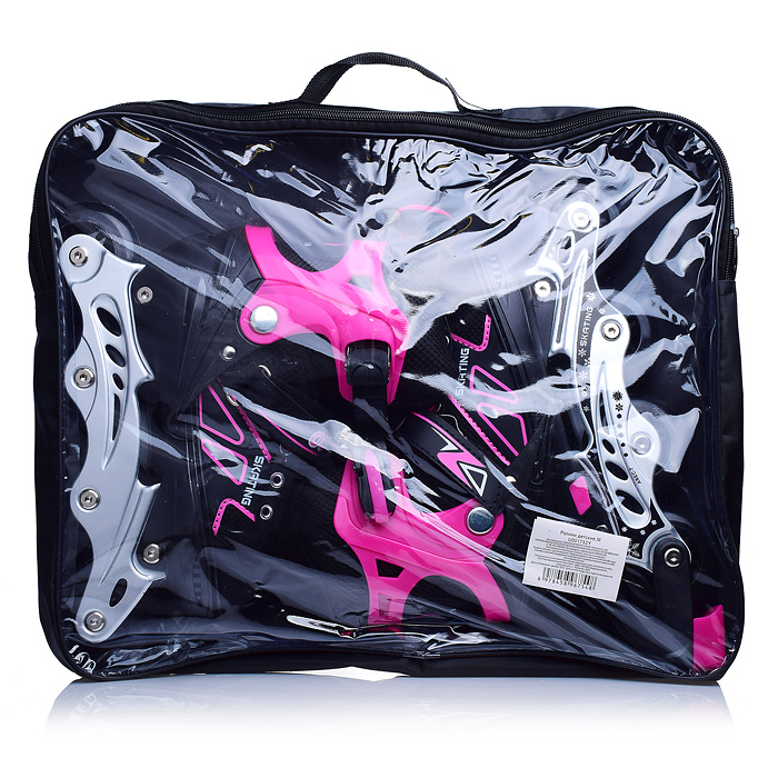 Фото к товару Роликовые коньки U001752Y раздвижные, PU колёса со светом, размер M, черно-розовые, в сумке Роликовые коньки U001752Y раздвижные, PU колёса со светом, размер M, черно-розовые, в сумке
