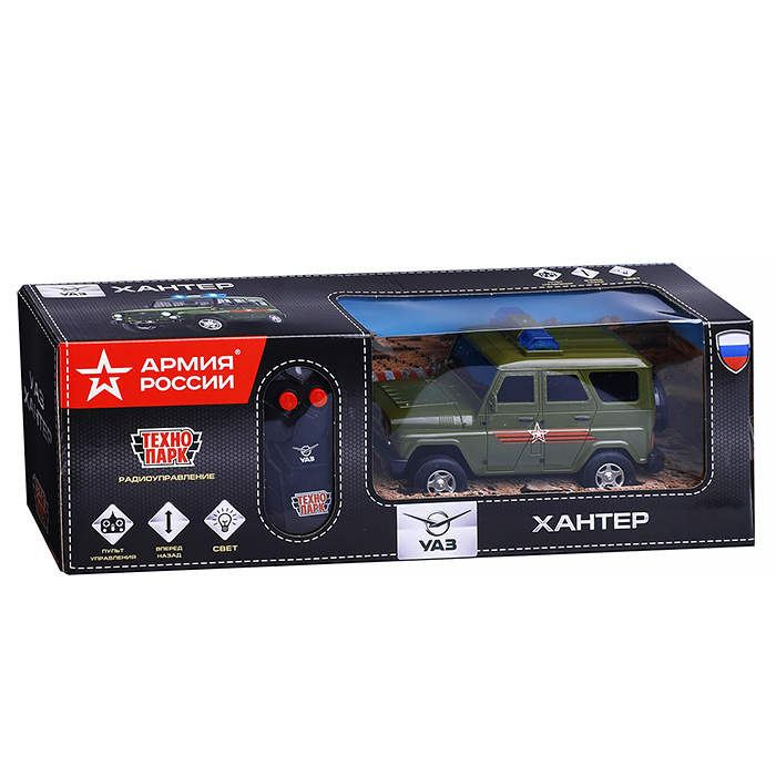 Фото к товару Машина р/у УАЗ Хантер Армия России 15 см, (свет, зеленый) Машина р/у УАЗ Хантер Армия России 15 см, (свет, зеленый)