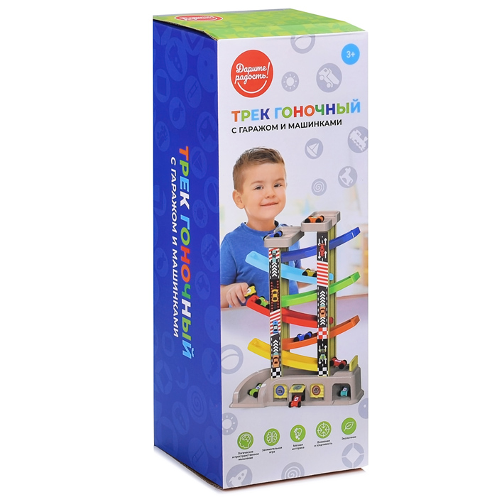 Фото к товару Трек гоночный UT0061 с гаражом и машинками, в коробке Трек гоночный UT0061 с гаражом и машинками, в коробке
