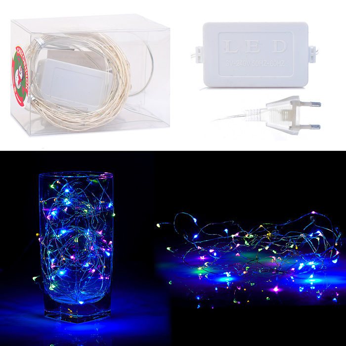 Электрогирлянда светодиодная Роса, 10 м, 100 ламп, цветная Электрогирлянда светодиодная Роса, 10 м, 100 ламп, цветная