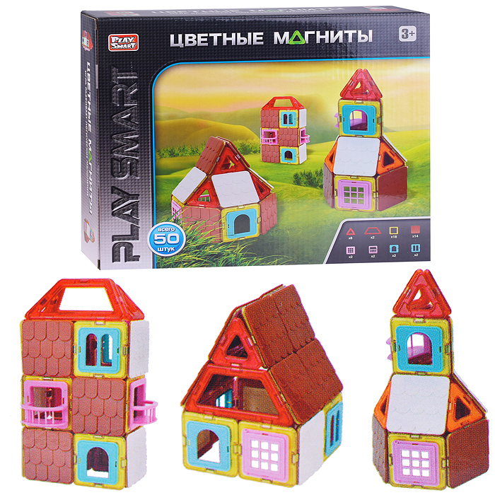 Конструктор магнитный 2471 "Цветные магниты" 50 дет., в коробке