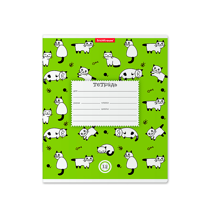Тетрадь 12 л. клетка "Cats зеленый" (в плёнке по 10 шт.) Тетрадь 12 л. клетка "Cats зеленый" (в плёнке по 10 шт.)