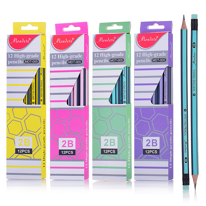 Карандаш чернографитный  2В заточенный супермягкий грифель, дерево -липа, корпус "Неон"европодвес