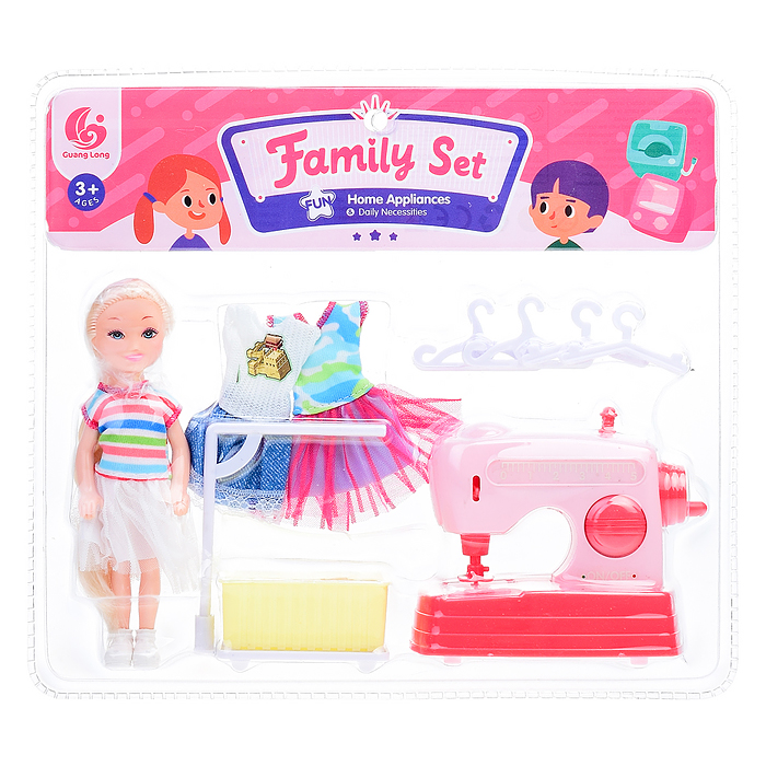 Бытовая техника RD-312 "Швейная машина" с куклой и аксессуарами, на листе Бытовая техника RD-312 "Швейная машина" с куклой и аксессуарами, на листе