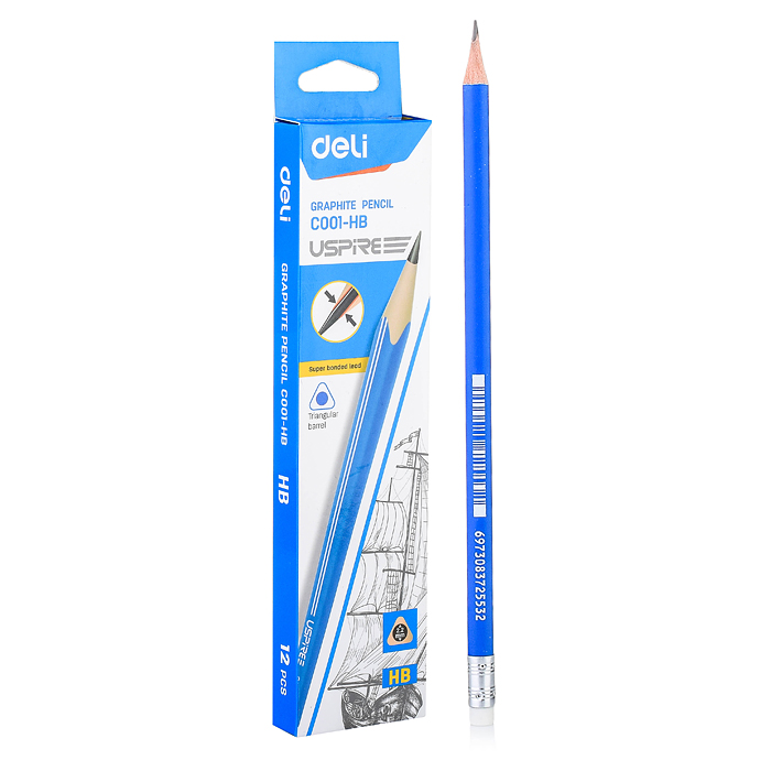 Карандаш чернографит. Uspire HB трехгранный. тополь, ластик,ударопрочный грифель