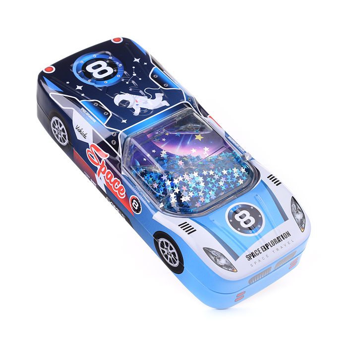 Пенал металлический машина 2 отделения таблица умножения, звездочки в жидкости, 80 х 200 мм