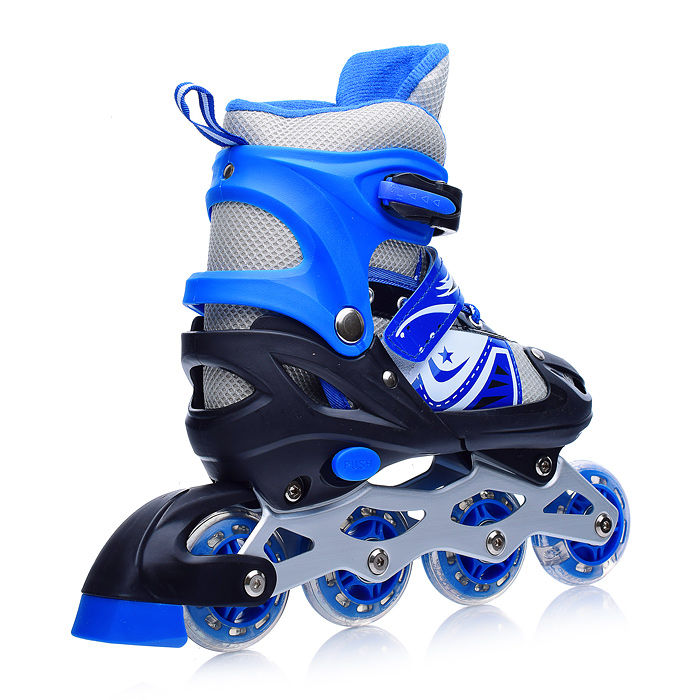 Фото к товару Ролики детские U001743Y (размер S) черно-синие с белым, PU колёса со светом, в сумке Ролики детские U001743Y (размер S) черно-синие с белым, PU колёса со светом, в сумке