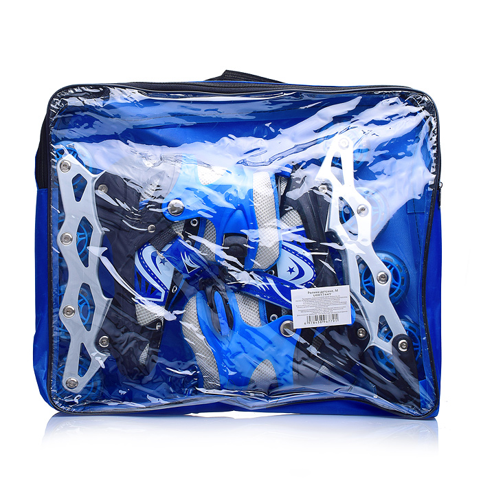 Фото к товару Ролики детские U001743Y (размер S) черно-синие с белым, PU колёса со светом, в сумке Ролики детские U001743Y (размер S) черно-синие с белым, PU колёса со светом, в сумке