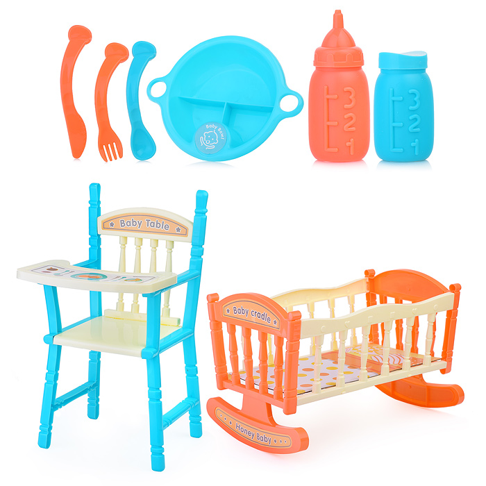 Набор для кукол ZB548-41 (стульчик, люлька, приборы для кормления) в пакете Набор для кукол ZB548-41 (стульчик, люлька, приборы для кормления) в пакете