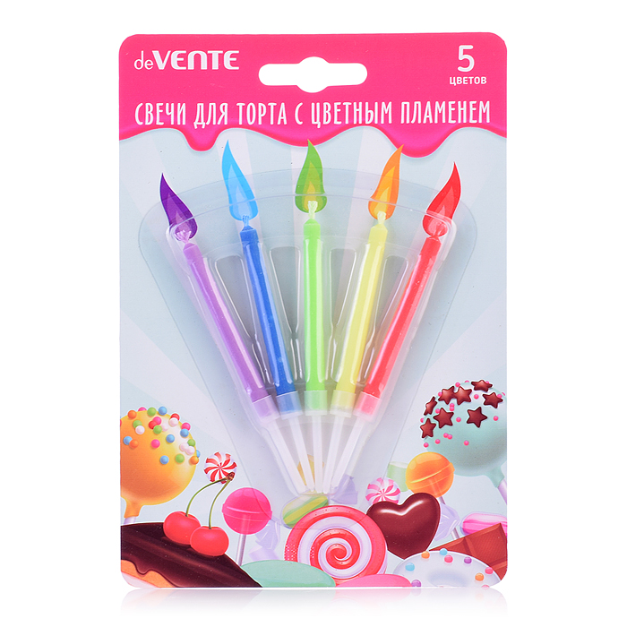 Набор свечей для торта "Color flame" 5 свечек с цветным огнём, размер свечки 5,5x0,5 см, с Набор свечей для торта "Color flame" 5 свечек с цветным огнём, размер свечки 5,5x0,5 см, с