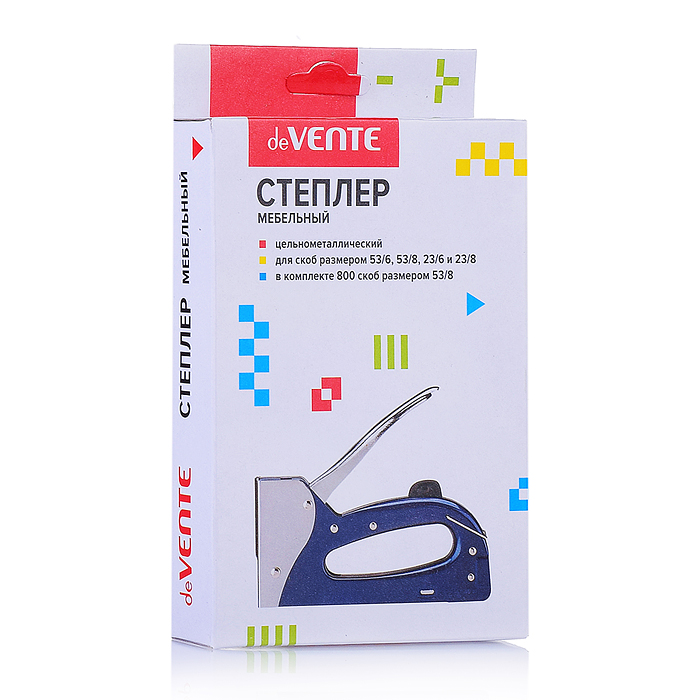 Фото к товару Степлер мебельный металлический, для скоб 53/6, 53/8, в картонной коробке Степлер мебельный металлический, для скоб 53/6, 53/8, в картонной коробке