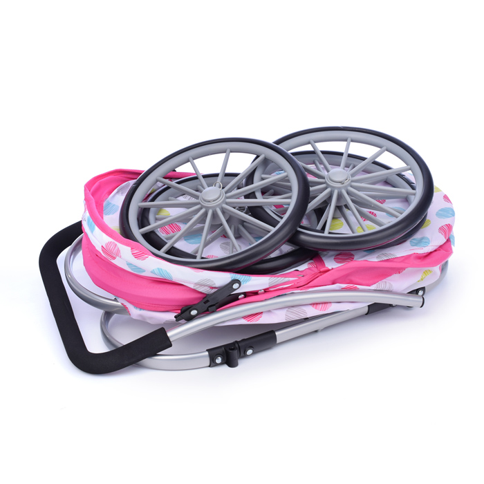 Коляска-люлька 9629 для кукол, металлическая, цвет розовые круги