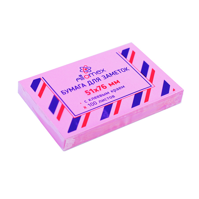 Клейкая бумага для заметок "Attomex" 51x76 мм, 100 листов, офсет 75 г/м², розовая