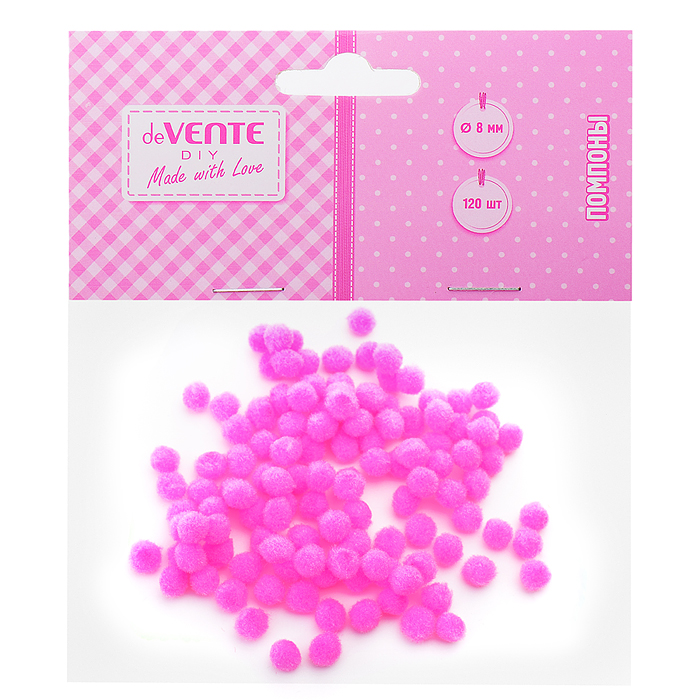 Набор помпонов для творчества 8 мм, 120 шт, цвет розовый.