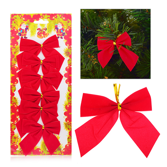 Новогоднее украшение S0911 "Бантики" красные (6шт.* 8см.) Новогоднее украшение S0911 "Бантики" красные (6шт.* 8см.)