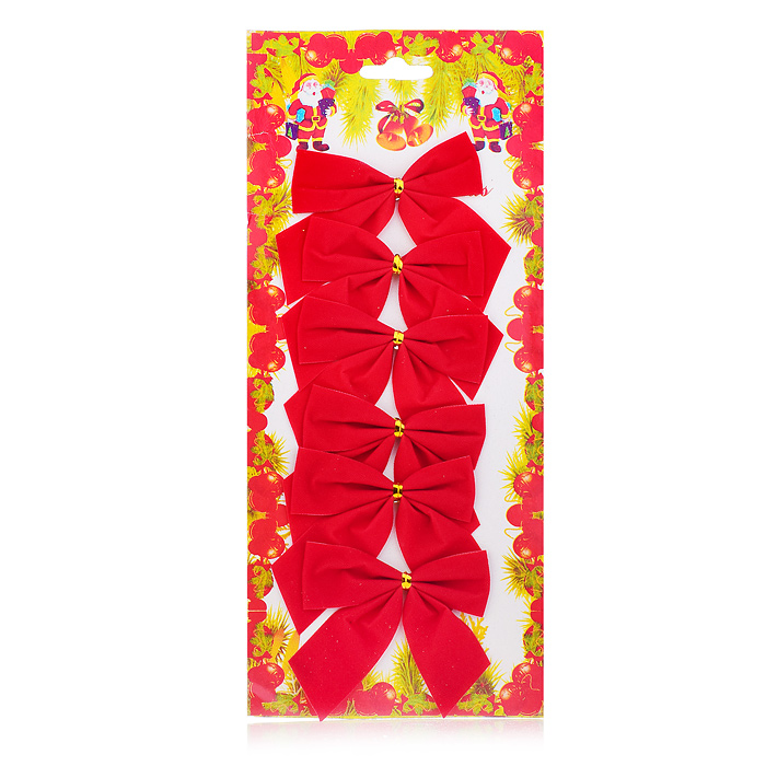 Фото к товару Новогоднее украшение S0911 "Бантики" красные (6шт.* 8см.) Новогоднее украшение S0911 "Бантики" красные (6шт.* 8см.)