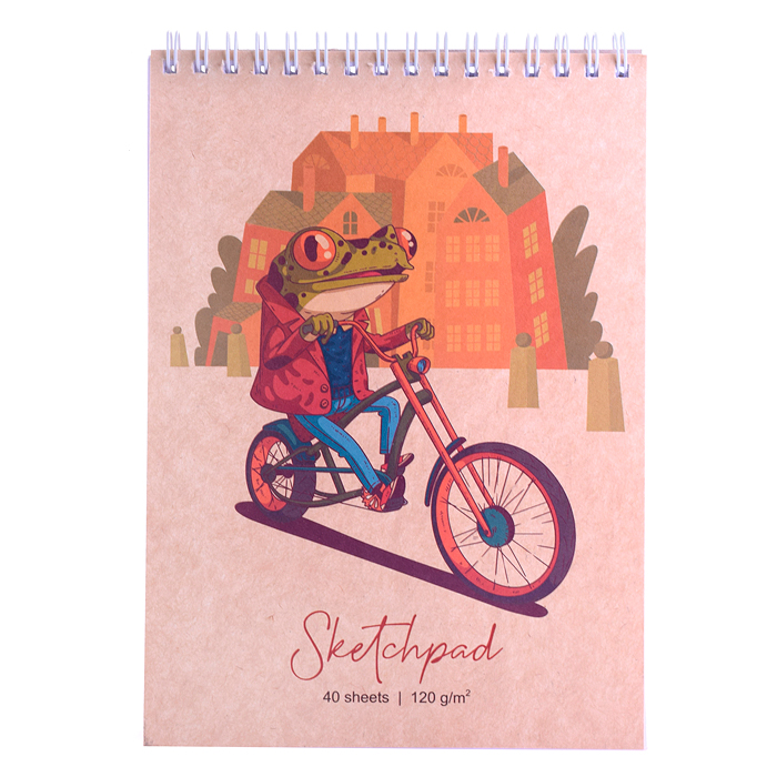 Скетчпад.  40л., А5 "Лягушка на велике Sev" плотность бумаги 120 м/г