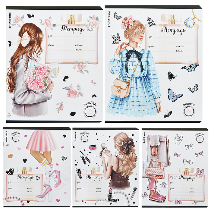 Тетрадь 24 л. линейка "Fashion Girl" выборочный УФ-лак с глиттером