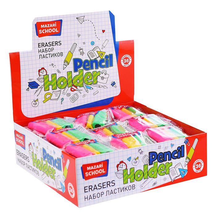 Фото к товару Набор ластиков Pencil Holder, термопластичная резина, треугольный, 3 шт, размер 40х13 мм, 1 дизайн, Набор ластиков Pencil Holder, термопластичная резина, треугольный, 3 шт, размер 40х13 мм, 1 дизайн,