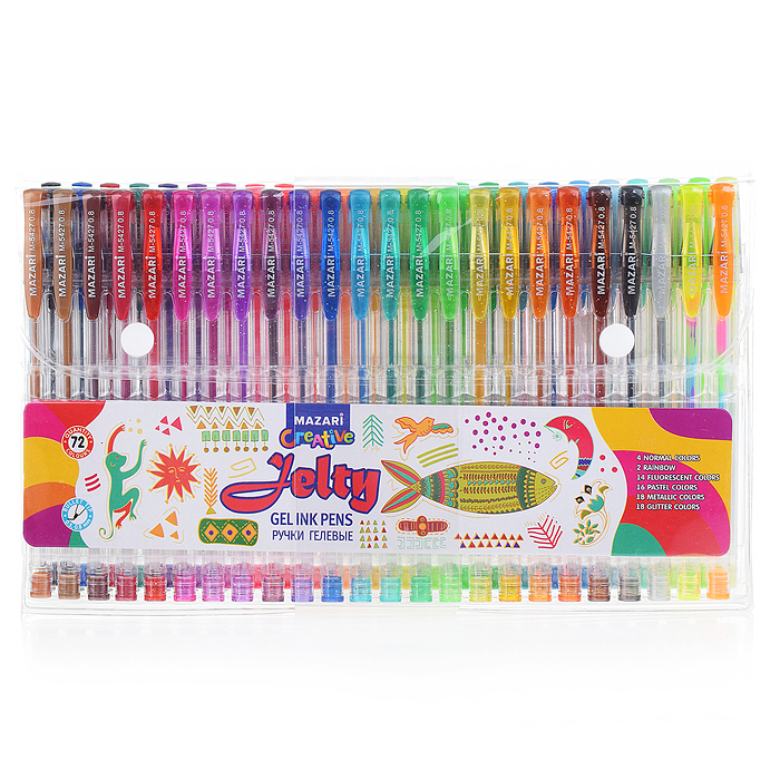 Набор ручек гелевых Jelty, 72 цвета: 6 основных цветов, 15 флуорисцентных цветов, 15 пастельных цвет Набор ручек гелевых Jelty, 72 цвета: 6 основных цветов, 15 флуорисцентных цветов, 15 пастельных цвет
