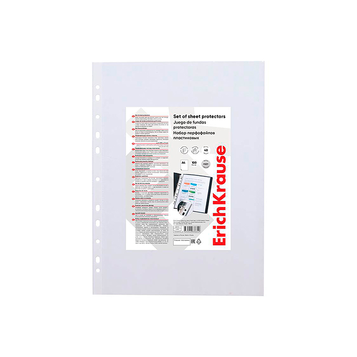 Вкладыш-файл  A4,  пластиковый Fizzy Clear, 40 мкм,прозрачный 100 шт 