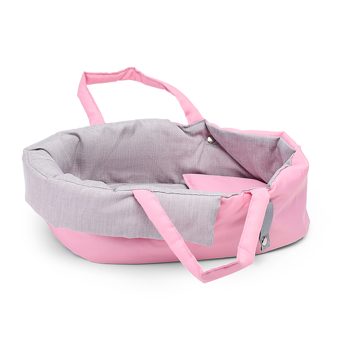 Коляска-люлька 9369 для кукол, металлическая, с корзиной, цвет серо-розовый