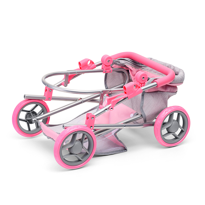 Коляска-люлька 9369 для кукол, металлическая, с корзиной, цвет серо-розовый