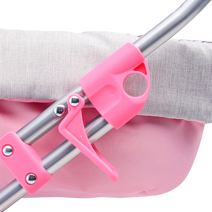 Коляска-люлька 9369 для кукол, металлическая, с корзиной, цвет серо-розовый