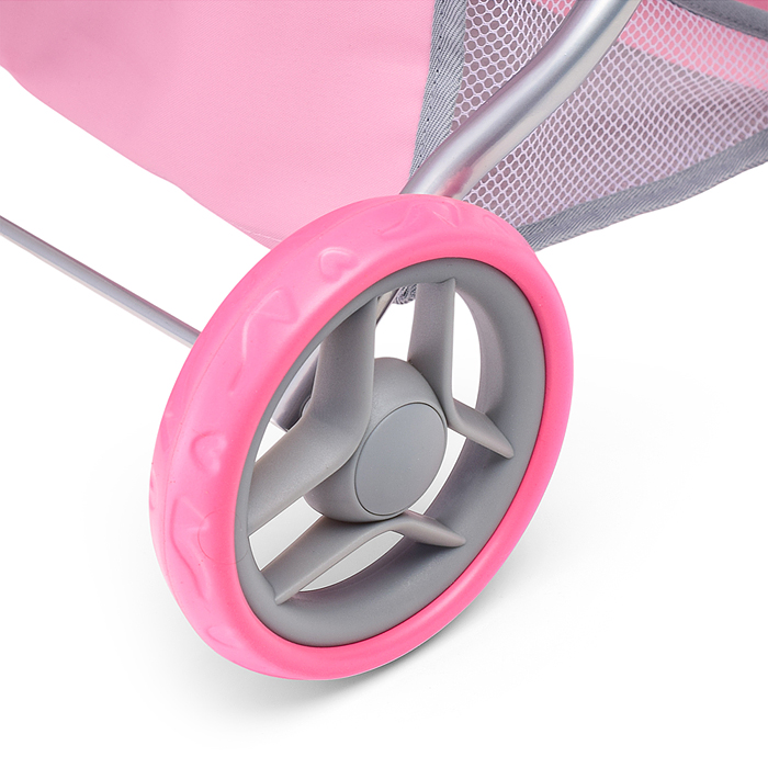 Коляска-люлька 9369 для кукол, металлическая, с корзиной, цвет серо-розовый