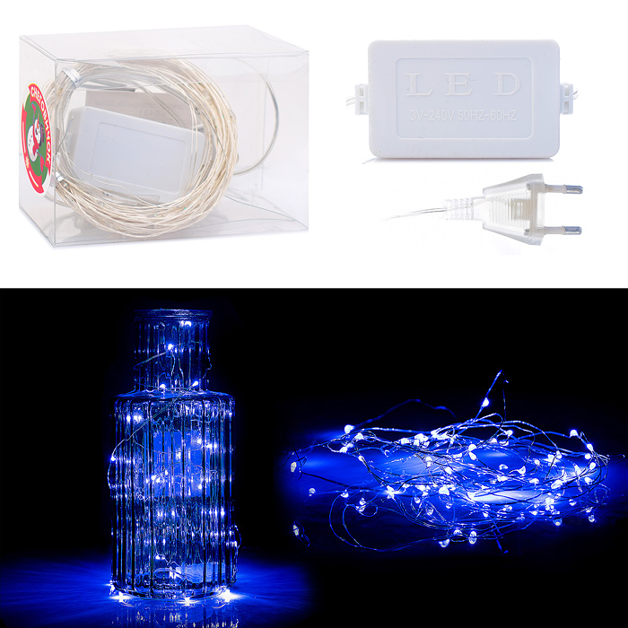 Электрогирлянда светодиодная Роса, 10 м, 100 ламп, синий Электрогирлянда светодиодная Роса, 10 м, 100 ламп, синий