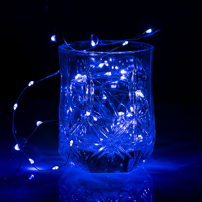 Фото к товару Электрогирлянда светодиодная Роса, 10 м, 100 ламп, синий Электрогирлянда светодиодная Роса, 10 м, 100 ламп, синий