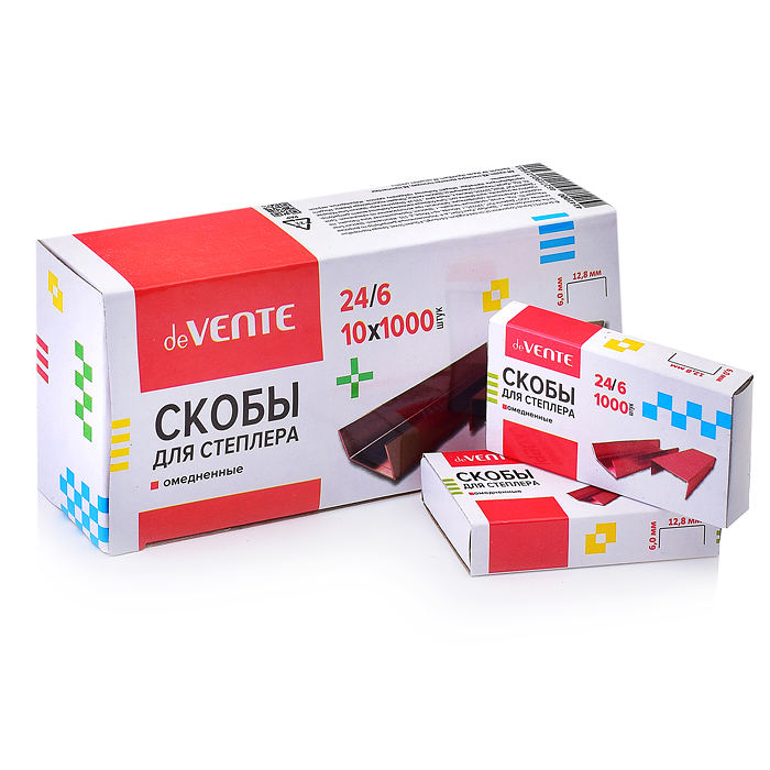 Скобы для степлера, 24/6 1000 шт в картонной коробке, омедненные Скобы для степлера, 24/6 1000 шт в картонной коробке, омедненные
