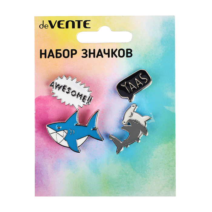 Фото к товару Набор значков "Shark" эмалированные, размер изделий: awesome!! 1,5x1,5 см, yaas 3x2 см, гол Набор значков "Shark" эмалированные, размер изделий: awesome!! 1,5x1,5 см, yaas 3x2 см, гол