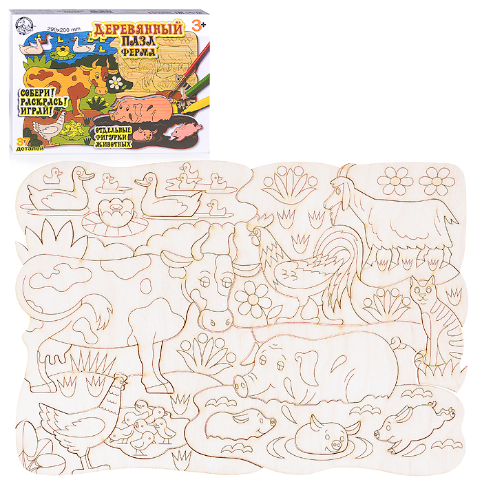 Пазл-вкладыш деревянный "Ферма" (29х20см) 37 эл Пазл-вкладыш деревянный "Ферма" (29х20см) 37 эл