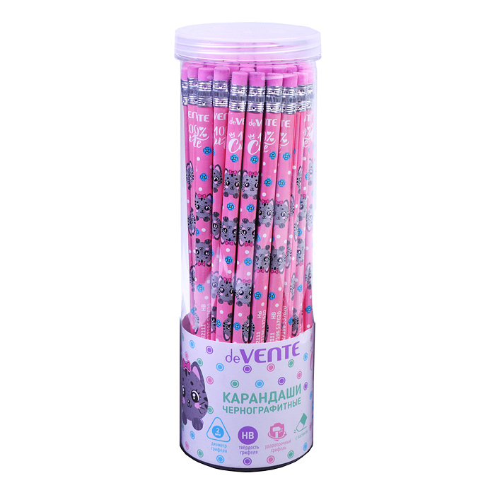 Карандаш чернографитный 100% Cute. Cat" HB, диаметр грифеля 2 мм, трёхгранный, с ластиком,
